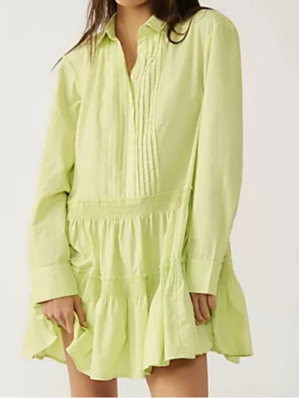 EUC Free People Billie Tiered Mini Shirt Dress Citrus Generous XS